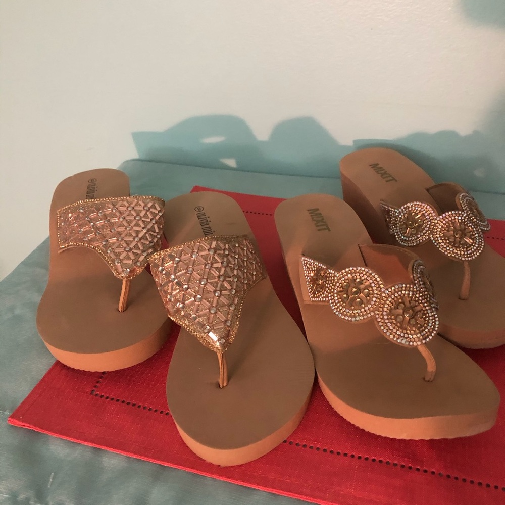 2 pairs of beaded sandals/flip flops
